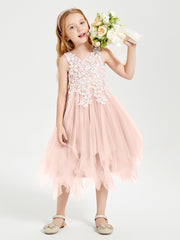Tulle Tea Length Junior Bridesmaid Dresses Pearl Pink