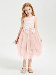 Tulle Tea Length Junior Bridesmaid Dresses Pearl Pink
