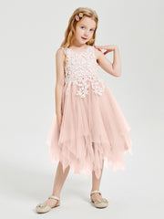 Tulle Tea Length Junior Bridesmaid Dresses Pearl Pink