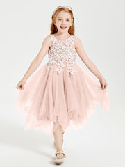 Tulle Tea Length Junior Bridesmaid Dresses Pearl Pink