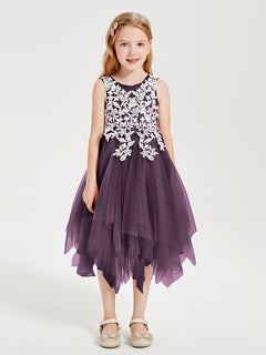 Tulle Tea Length Junior Bridesmaid Dresses Plum