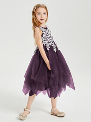 Tulle Tea Length Junior Bridesmaid Dresses Plum