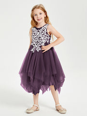 Tulle Tea Length Junior Bridesmaid Dresses Plum
