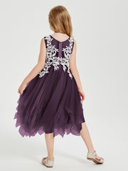 Tulle Tea Length Junior Bridesmaid Dresses Plum