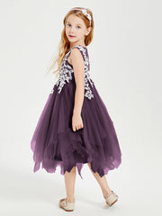 Tulle Tea Length Junior Bridesmaid Dresses Plum