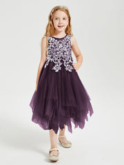 Tulle Tea Length Junior Bridesmaid Dresses Plum