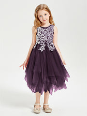 Tulle Tea Length Junior Bridesmaid Dresses Plum