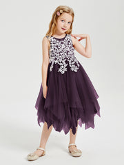 Tulle Tea Length Junior Bridesmaid Dresses Plum