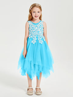 Tulle Tea Length Junior Bridesmaid Dresses Pool