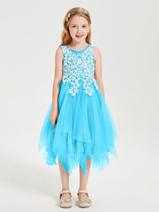 Tulle Tea Length Junior Bridesmaid Dresses Pool