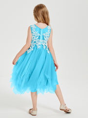 Tulle Tea Length Junior Bridesmaid Dresses Pool