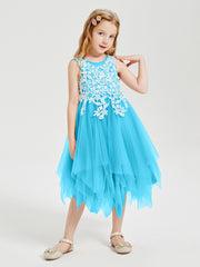 Tulle Tea Length Junior Bridesmaid Dresses Pool