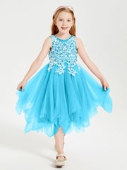 Tulle Tea Length Junior Bridesmaid Dresses Pool