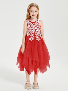 Tulle Tea Length Junior Bridesmaid Dresses Red