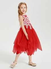 Tulle Tea Length Junior Bridesmaid Dresses Red
