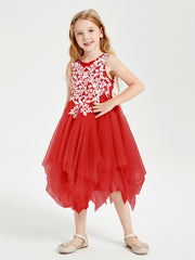 Tulle Tea Length Junior Bridesmaid Dresses Red