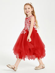 Tulle Tea Length Junior Bridesmaid Dresses Red