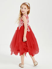 Tulle Tea Length Junior Bridesmaid Dresses Red