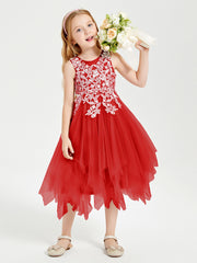 Tulle Tea Length Junior Bridesmaid Dresses Red