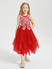 Tulle Tea Length Junior Bridesmaid Dresses Red