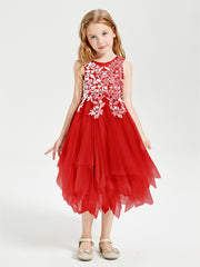 Tulle Tea Length Junior Bridesmaid Dresses Red