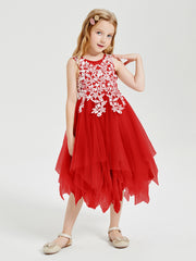 Tulle Tea Length Junior Bridesmaid Dresses Red