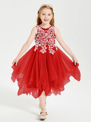 Tulle Tea Length Junior Bridesmaid Dresses Red