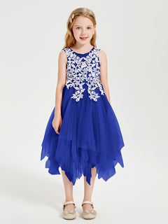 Tulle Tea Length Junior Bridesmaid Dresses Royal Blue