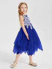 Tulle Tea Length Junior Bridesmaid Dresses Royal Blue