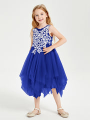 Tulle Tea Length Junior Bridesmaid Dresses Royal Blue