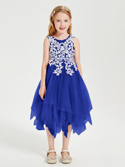 Tulle Tea Length Junior Bridesmaid Dresses Royal Blue