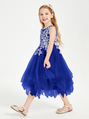 Tulle Tea Length Junior Bridesmaid Dresses Royal Blue