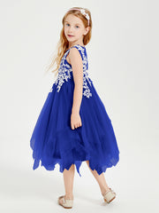 Tulle Tea Length Junior Bridesmaid Dresses Royal Blue