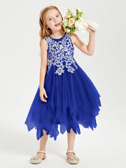 Tulle Tea Length Junior Bridesmaid Dresses Royal Blue