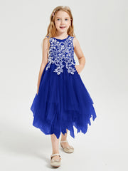 Tulle Tea Length Junior Bridesmaid Dresses Royal Blue