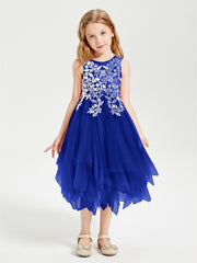 Tulle Tea Length Junior Bridesmaid Dresses Royal Blue