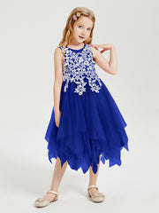 Tulle Tea Length Junior Bridesmaid Dresses Royal Blue