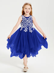 Tulle Tea Length Junior Bridesmaid Dresses Royal Blue