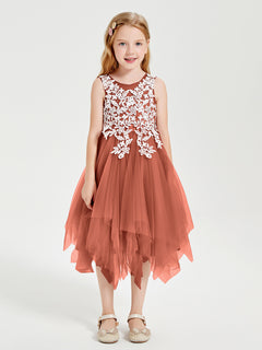 Tulle Tea Length Junior Bridesmaid Dresses Rust