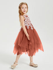 Tulle Tea Length Junior Bridesmaid Dresses Rust