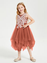Tulle Tea Length Junior Bridesmaid Dresses Rust