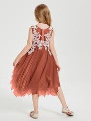 Tulle Tea Length Junior Bridesmaid Dresses Rust