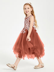 Tulle Tea Length Junior Bridesmaid Dresses Rust