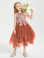 Tulle Tea Length Junior Bridesmaid Dresses Rust