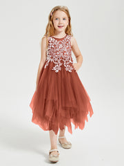 Tulle Tea Length Junior Bridesmaid Dresses Rust