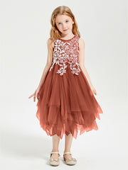 Tulle Tea Length Junior Bridesmaid Dresses Rust