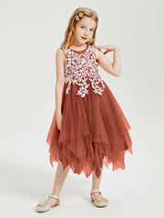 Tulle Tea Length Junior Bridesmaid Dresses Rust