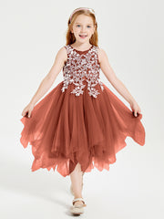 Tulle Tea Length Junior Bridesmaid Dresses Rust