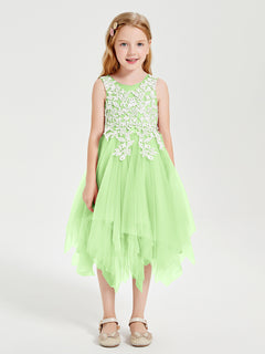 Tulle Tea Length Junior Bridesmaid Dresses Sage