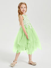 Tulle Tea Length Junior Bridesmaid Dresses Sage